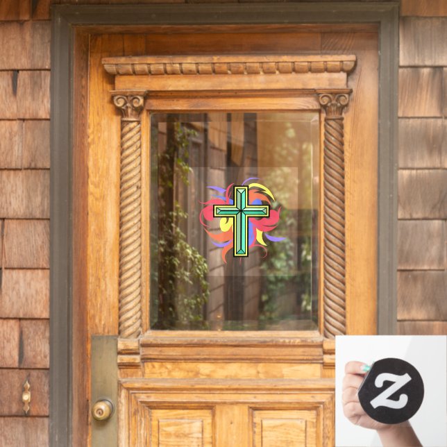 Colorful Cross Window Cling (Home Door)