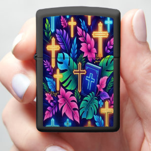 Colorful Crosses Amid Tropical Foliage b Zippo Lighter