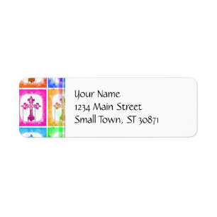 Colorful Crosses Christian Pop Art Collage Label