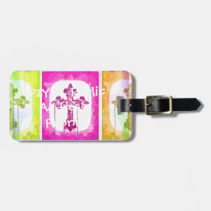 Colorful Crosses Christian Pop Art Collage Luggage Tag