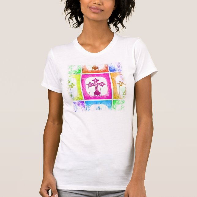 Colorful Crosses Christian Pop Art Collage T-Shirt (Front)