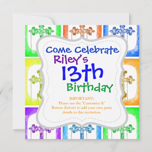 Colorful Crosses Christian Pop Art Invitation (Front)