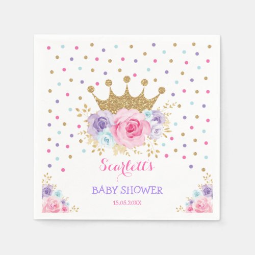 Colorful Crown Princess Royal Baby Shower Girl Napkins