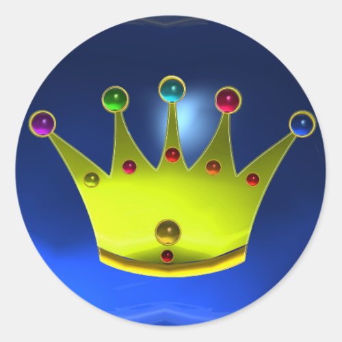 COLORFUL CROWN WITH GEMSTONES CLASSIC ROUND STICKER