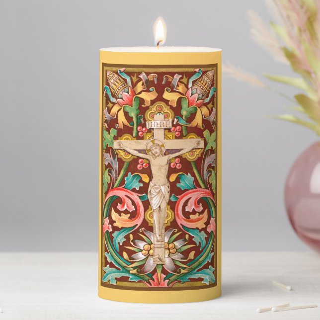 Colorful Crucified Jesus Lenten Pillar Candle (In Situ)