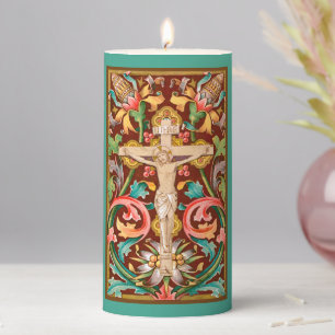 Colorful Crucified Jesus Lenten Pillar Candle