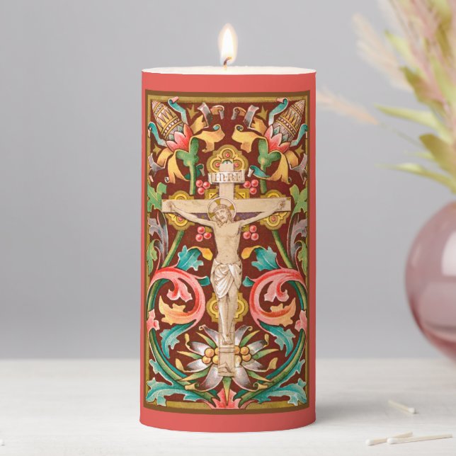 Colorful Crucified Jesus Lenten Pillar Candle (In Situ)