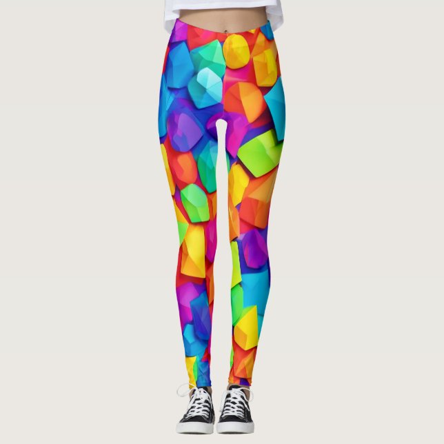 Colorful Crystal Shapes Art Leggings (Front)