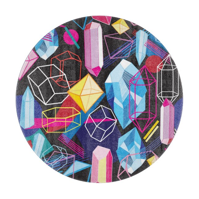 Colorful crystals, dark abstract background cutting board (Front)