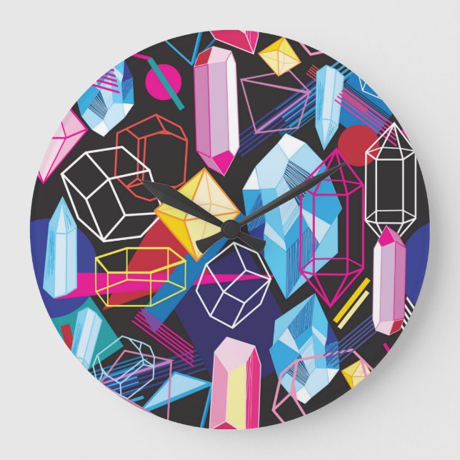 Colorful crystals, dark abstract background large clock (Front)
