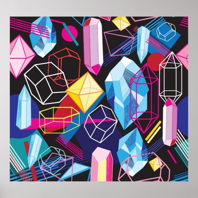 Colorful crystals, dark abstract background poster (Front)