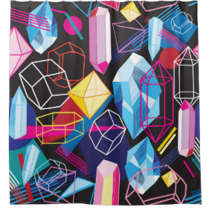 Colorful crystals, dark abstract background shower curtain