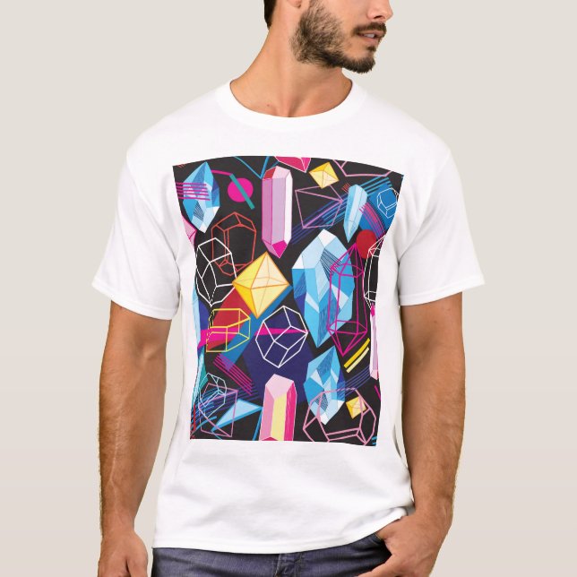Colorful crystals, dark abstract background T-Shirt (Front)