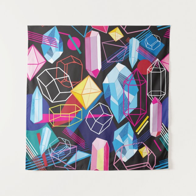 Colorful crystals, dark abstract background tapestry (Front)