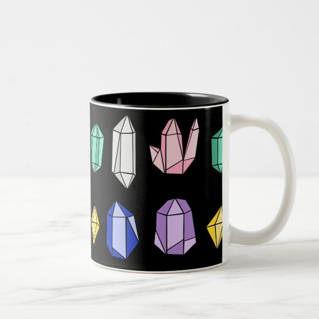 Colorful Crystals Pattern Black Two-Tone Coffee Mug (Right)