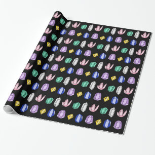 Colorful Crystals Pattern Black Wrapping Paper