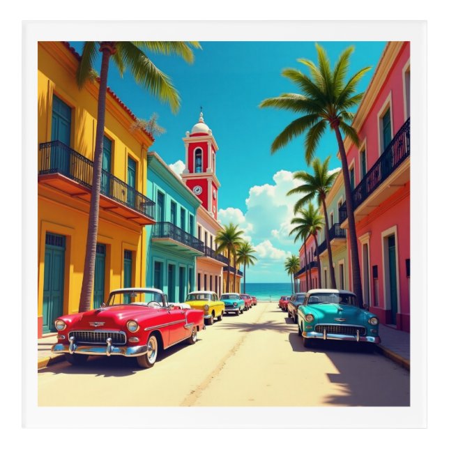 Colorful Cuban Street with Classic Cars  Acrylic Print (Front)