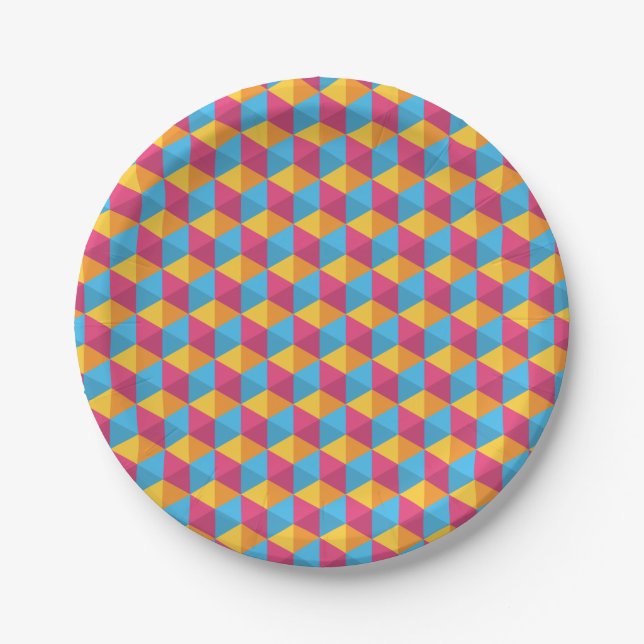 Colorful Cube Pattern Paper Plates (Front)