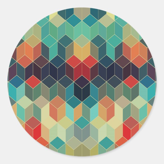 Colorful Cubes Geometric Pattern 2 Classic Round Sticker (Front)