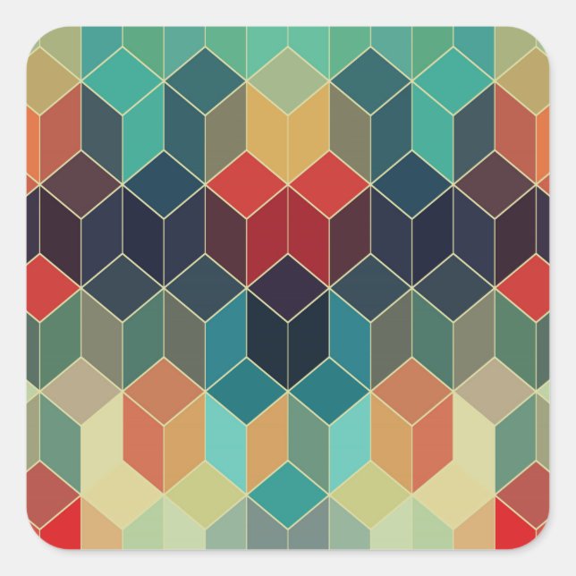 Colorful Cubes Geometric Pattern 2 Square Sticker (Front)