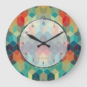 Colorful Cubes Geometric Pattern Large Clock