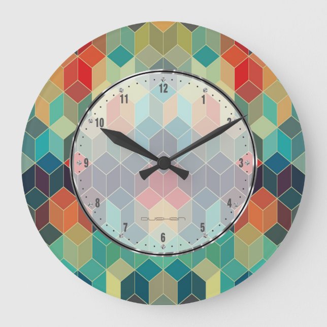 Colorful Cubes Geometric Pattern Large Clock (Front)