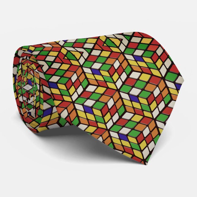 Colorful Cubes Pattern Neck Tie (Rolled)