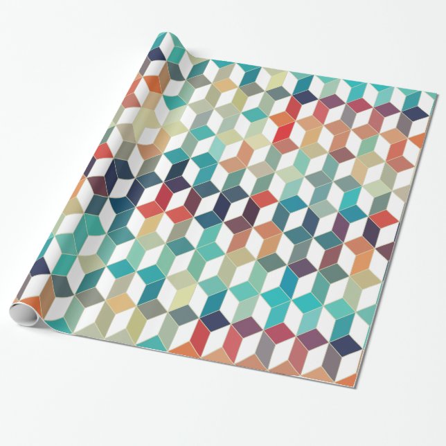 Colorful Cubes Pattern Over White Background Wrapping Paper (Unrolled)