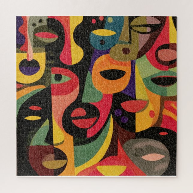 Colorful Cubism Abstract Faces Puzzle (Vertical)