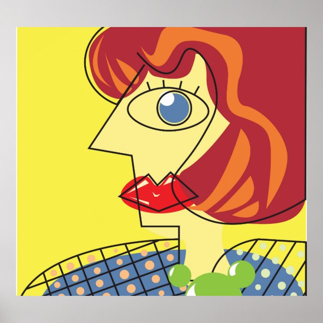 Colorful Cubism: Female Portrait Art. Poster (Front)