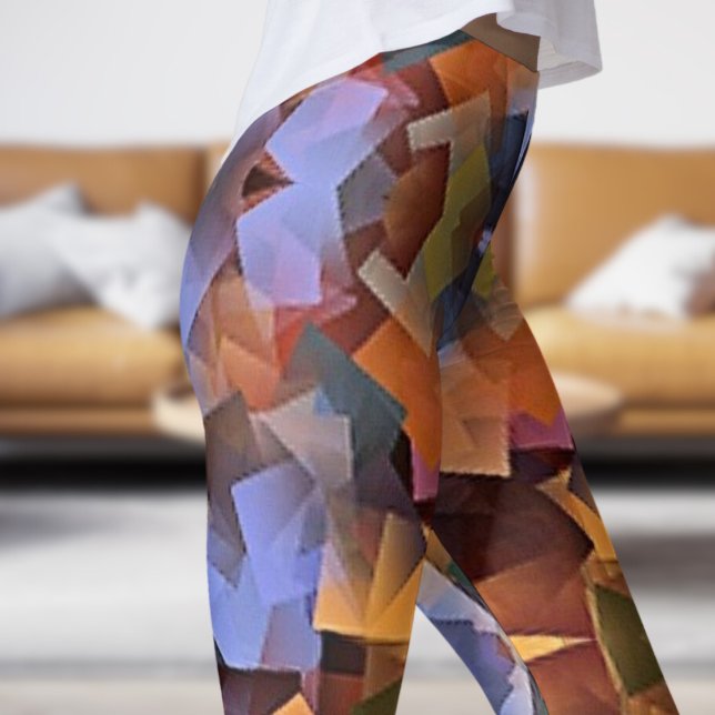 Colorful Cubism Print Leggings (Cubism )