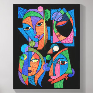 Colorful Cubist Faces Abstract Wall Art Canvas Photo Tile
