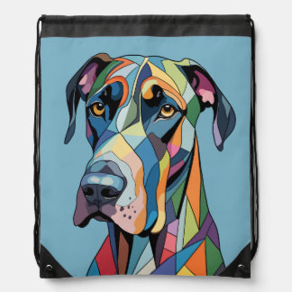Colorful Cubist Great Dane Drawstring Bag
