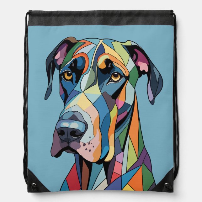 Colorful Cubist Great Dane  Drawstring Bag (Front)