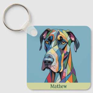 Colorful Cubist Great Dane Keychain