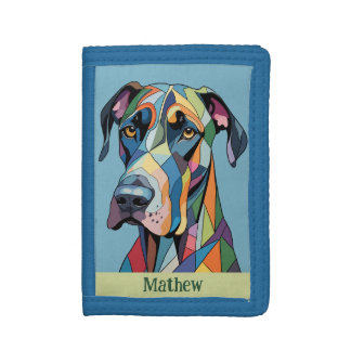 Colorful Cubist Great Dane Trifold Wallet