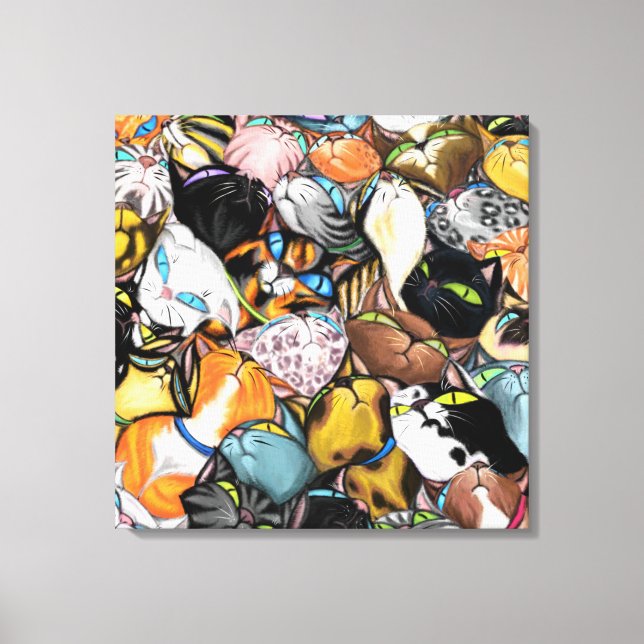Colorful Cuddling Cats Hug Canvas Print - Painting (Front)