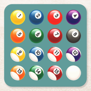 Colorful Cue Balls Square Paper Coaster