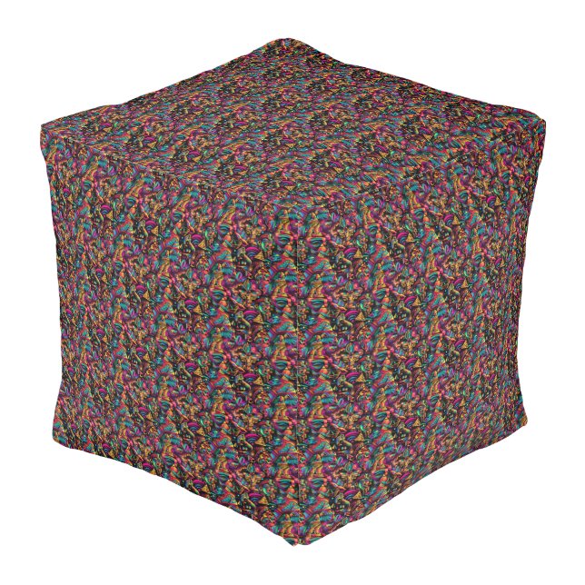 Colorful Cultural Graffiti Design Pouf (Angled Front)