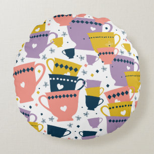 Colorful Cup Pattern Round Pillow