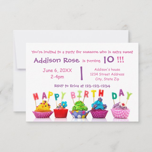 Colorful Cupcake - 3x5 Girl Birthday Card (Front)
