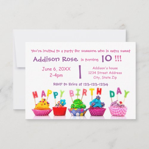 Colorful Cupcake _ 3x5 Girl Birthday Card