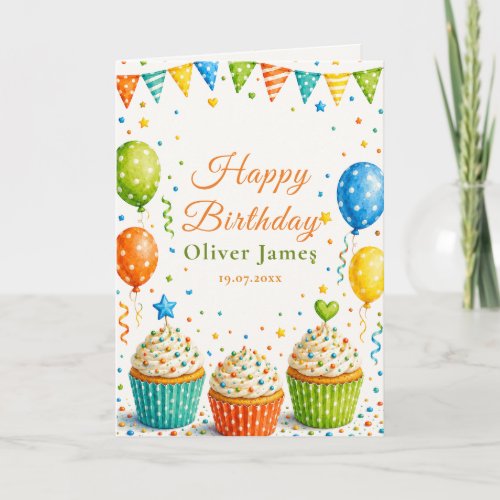 Colorful Cupcake Birthday Greeting Card