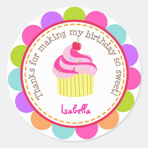 Colorful Cupcake Birthday Party Favor Stickers