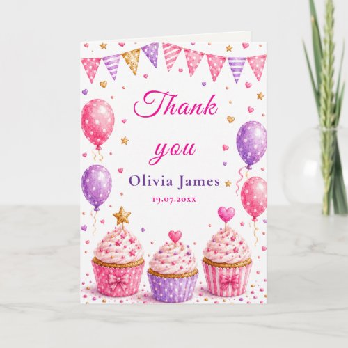 Colorful Cupcake Birthday Thank You Card