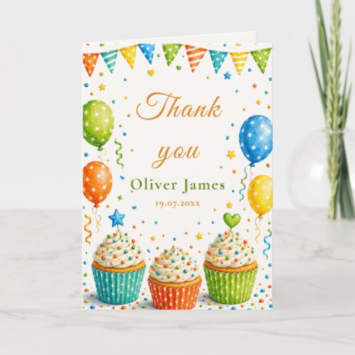 Colorful Cupcake Birthday Thank You Card