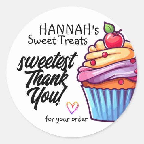 Colorful Cupcake Cherry on Top Thank You for Order Classic Round Sticker