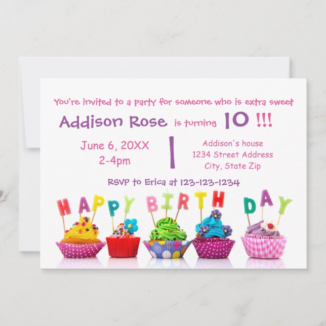 Colorful Cupcake - Girl Birthday Card (Front)