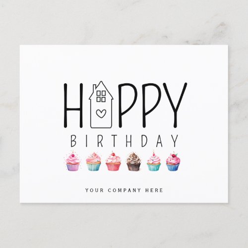 Colorful Cupcake House Happy Birthday Realty Postcard