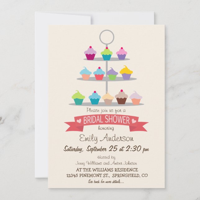 Colorful Cupcake Tree Bridal Shower Invitation (Front)